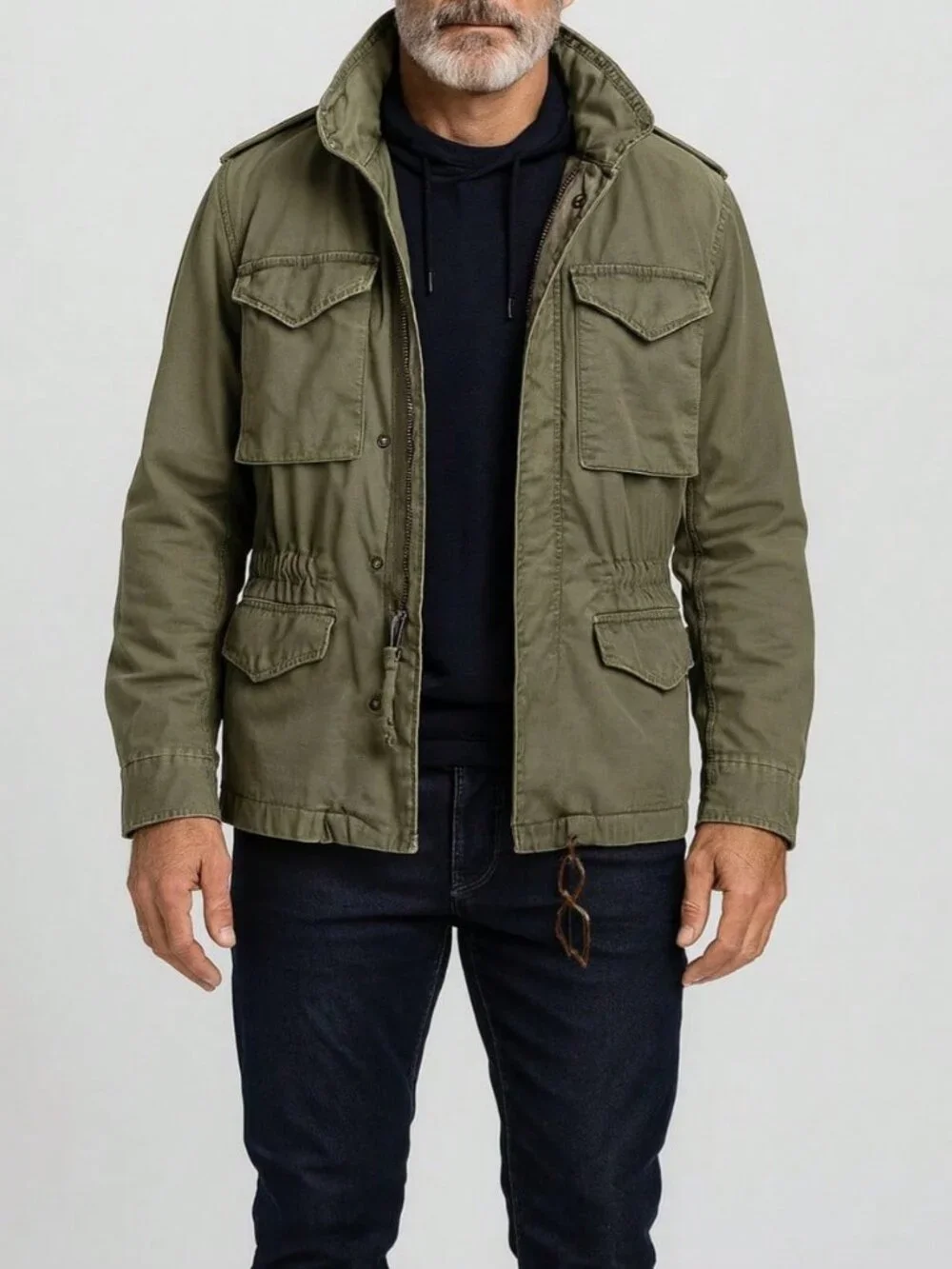 Army Green Glamorous Men's Oversized Button Front military Jacket